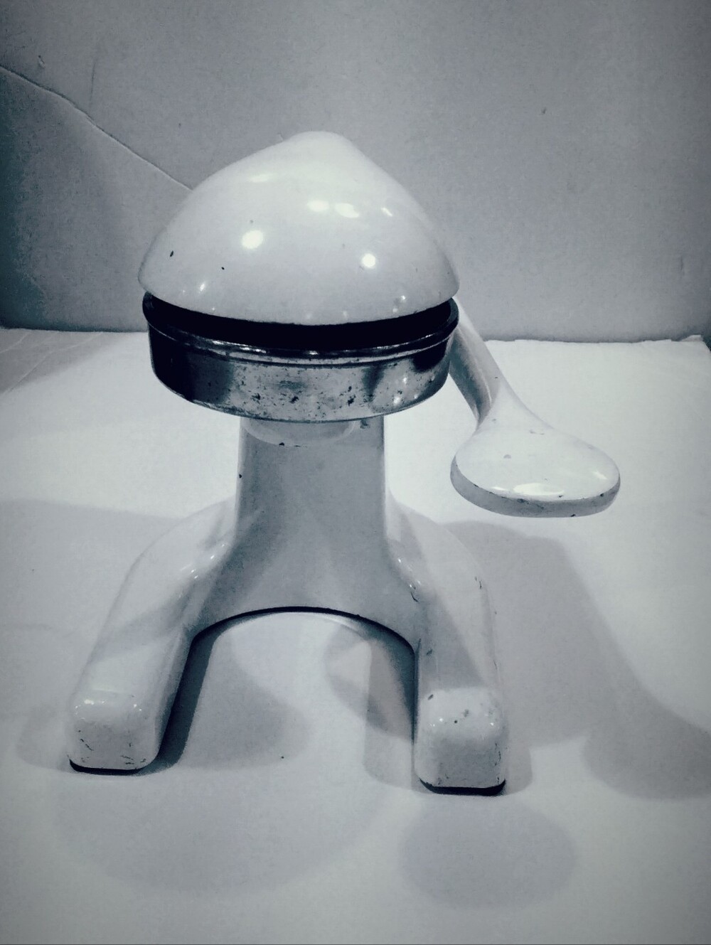 Mid Century White Enameled Cast Metal Lever Citrus Press